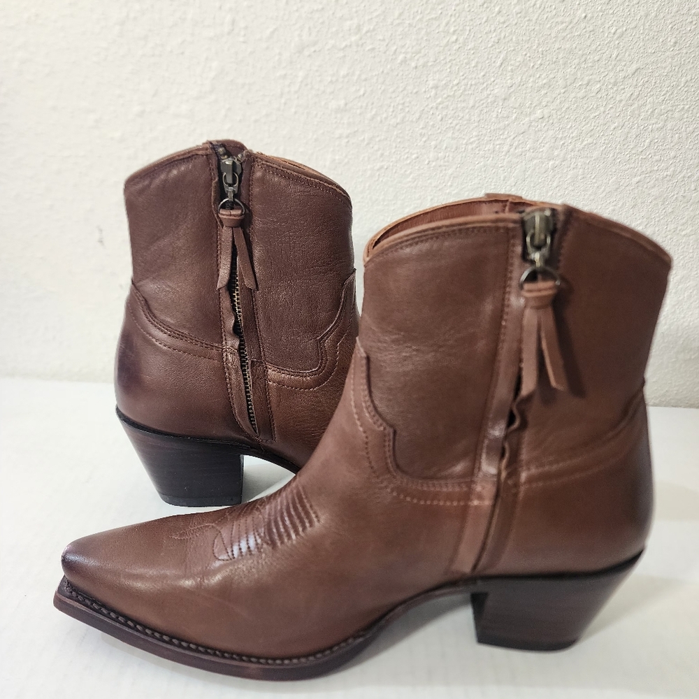 Tecovas Brown Leather Western Ankle Boots Zip Cowboy Size 9B - Picture 8 of 8